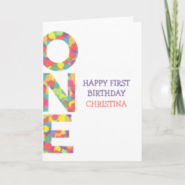 Lycklig First Birthday Girl Personlig Confetti Kort