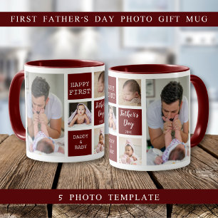 Lycklig First Fars dag 5 Photo Collage Maroon Mugg