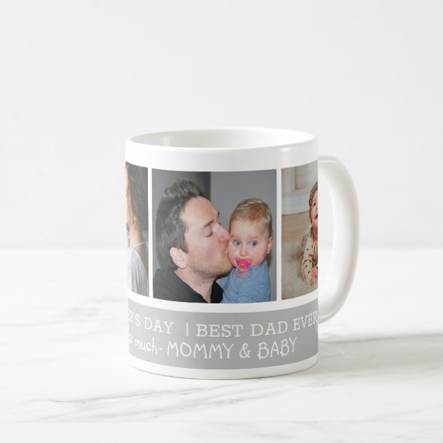 Lycklig First Fars dag Bästa Pappa någonsin 4-foto Kaffemugg (Framsida höger)