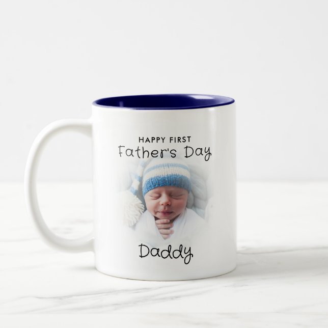 Lycklig First Fars dag pappa 2-Photo Två-Tonad Mugg (Vänster)