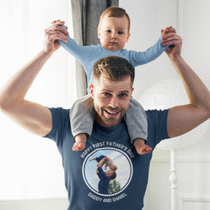 Lycklig First Far's Day Anpassningsbar Photo & Tex T Shirt