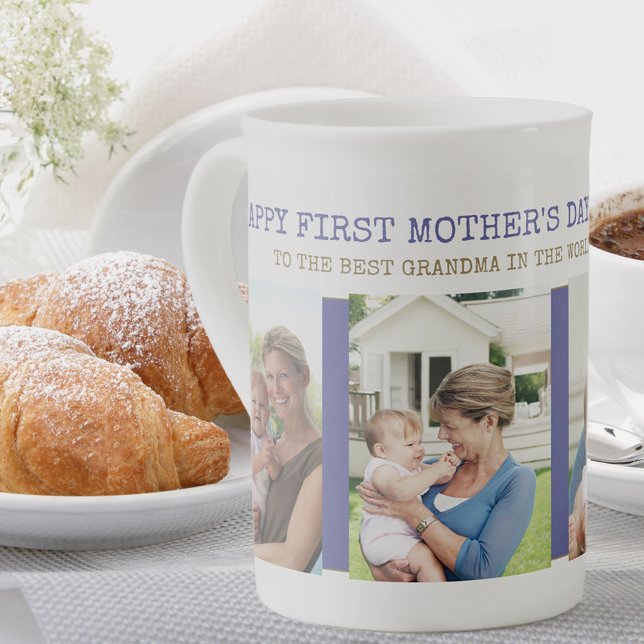 Lycklig First Mors dag Best Grandma 4 Photo Benporslin Mugg (Skapare uppladdad)