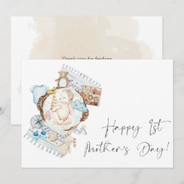 Lycklig First Mors dag Blommigt Blue Boy Julkort