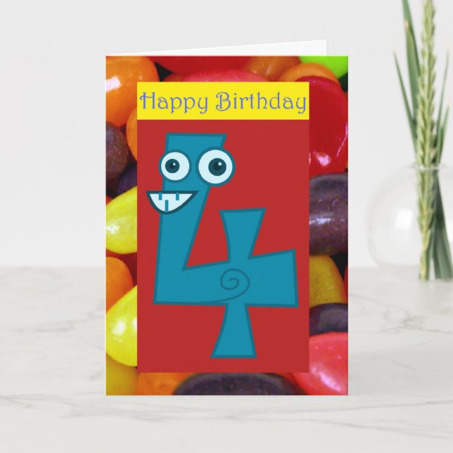 Lycklig fjärde födelsedag 4e födelsedagen, varvid  kort (Framsida)