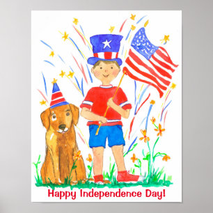 Lycklig Fjärde juli 2004 Hundade Hund American Fla Poster