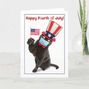Lycklig Fjärde juli Katt i Ansikte Mask Humor Helgkort