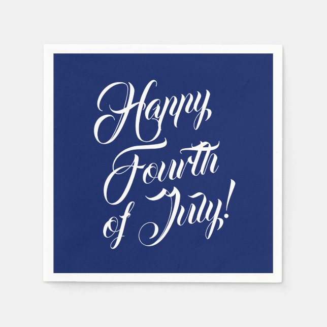Lycklig Fjärde juli-manuset marinblått elegant Pappersservett (Framsidan)