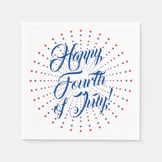 Lycklig Fjärde juli: röda vita och blå stjärnor Pappersservett (Framsidan)