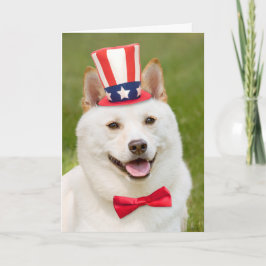 Lycklig Fjärde juli Shiba Inu Hund i Hat Helgkort
