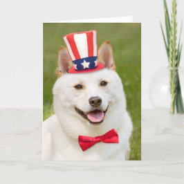 Lycklig Fjärde juli Shiba Inu Hund i Hat Helgkort
