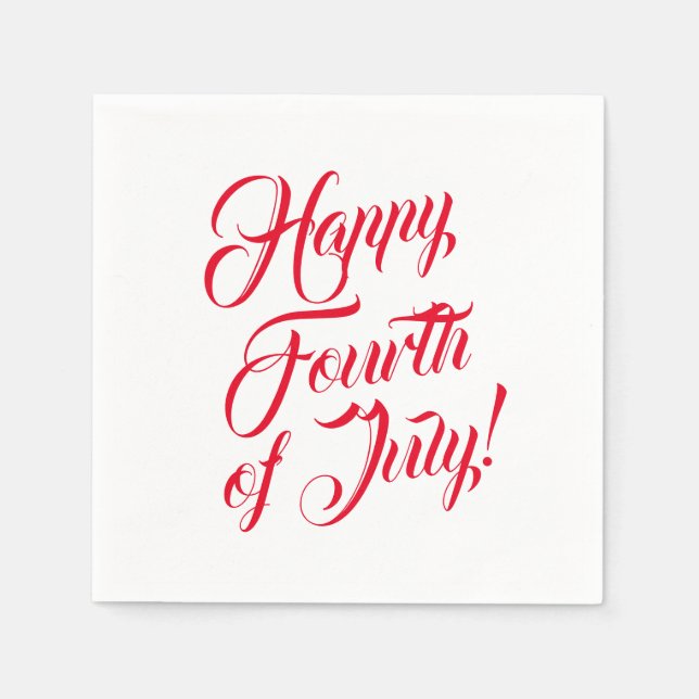 Lycklig Fjärde juli-skript röd vit elegant Pappersservett (Framsidan)