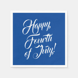Lycklig Fjärde juli-skript, vit blå elegant Pappersservett