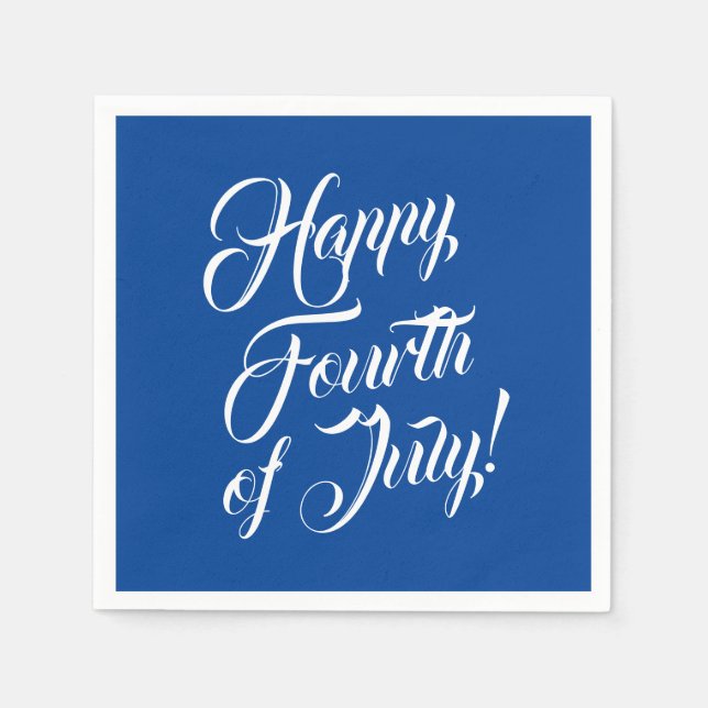 Lycklig Fjärde juli-skript, vit blå elegant Pappersservett (Framsidan)