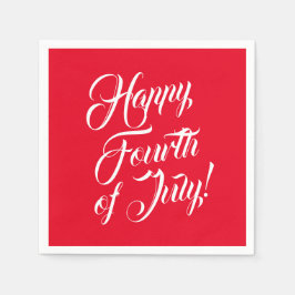 Lycklig Fjärde juli-skript, vit röd elegant Pappersservett