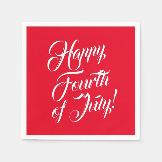 Lycklig Fjärde juli-skript, vit röd elegant Pappersservett (Framsidan)