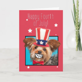 Lycklig Fjärde juli Smiling Yorkie Dog Humor Helgkort