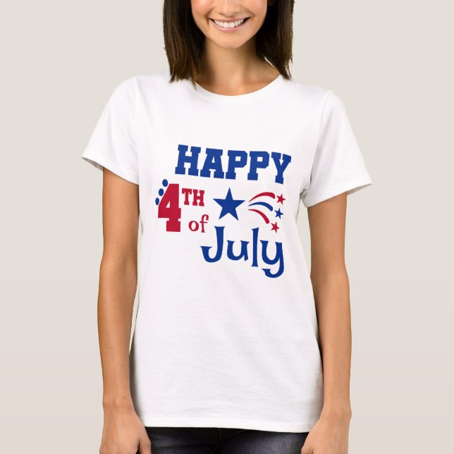 Lycklig Fjärde juli-typografi och smällare T Shirt (Framsida)