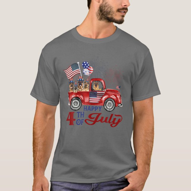 Lycklig Fjärde juli-tyska shepherd T Shirt (Framsida)