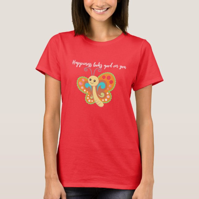 Lycklig-fjäril T Shirt (Framsida)
