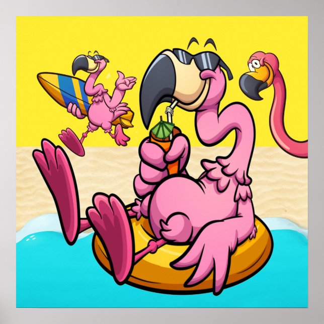 Lycklig Flamingo Photobombed Poster (Framsidan)