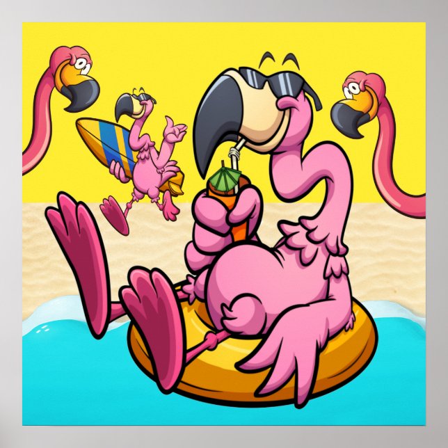 Lycklig Flamingo Photobombed Poster (Framsidan)