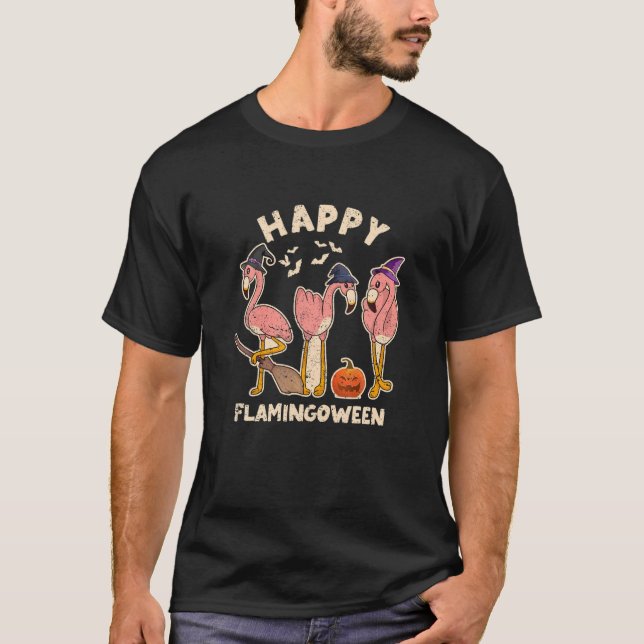 Lycklig Flamingoween Funny Flamingo Älskare Hallow T Shirt (Framsida)