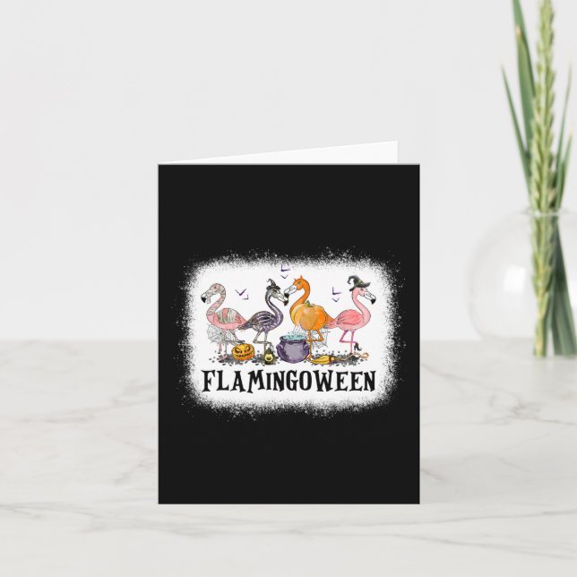 Lycklig Flamingoween Rosa Flamingo Halloween Skele Kort (Framsida)