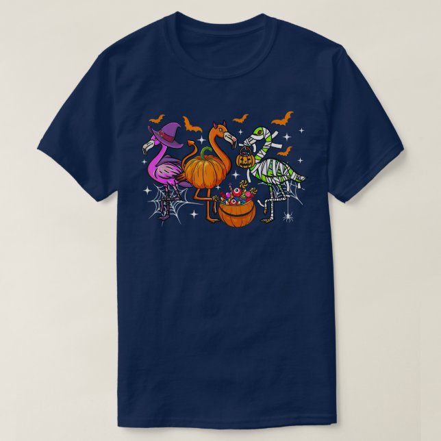 Lycklig Flamingoween Witch Pumpkin Mummy Flamingo  T Shirt (Design framsida)