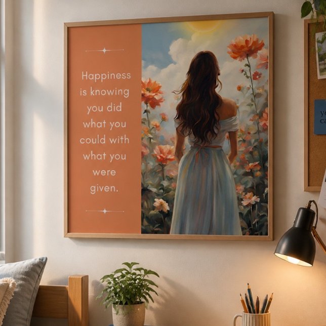 Lycklig Flicka med Blommor Inspirerande Affisch (Skapare uppladdad)
