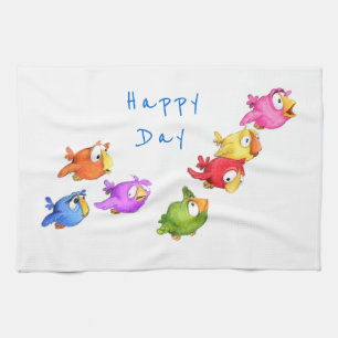 Lycklig Flies Birds Kitchen Towel - Anpassningsbar Kökshandduk