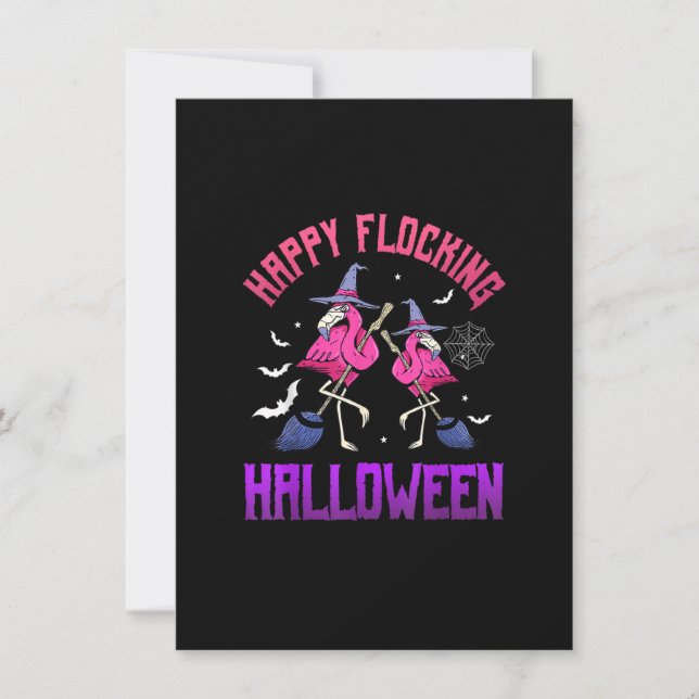 Lycklig Flocking Halloween Funny Rosa Flamingo Wit Inbjudningar (Framsida)