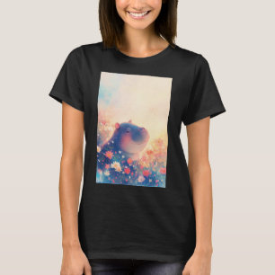 Lycklig flodhäst i en drömlid äng t shirt