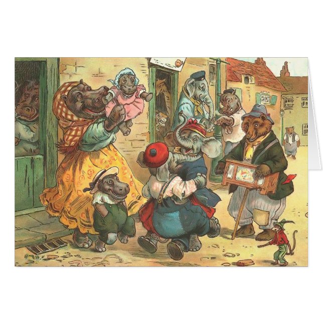 Lycklig flodhästfamilj hälsningskort (Framsidan Horizontal)