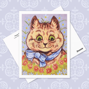 Lycklig Flower Cat Louis Wain Vykort