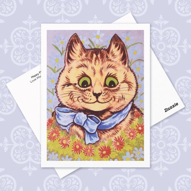 Lycklig Flower Cat Louis Wain Vykort (Skapare uppladdad)