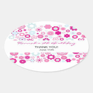 Lycklig Flower Tack Birthday Sticker Ovalt Klistermärke