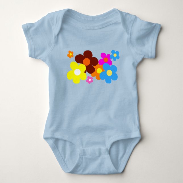 Lycklig Flowers Blek Blue T Shirt (Framsida)
