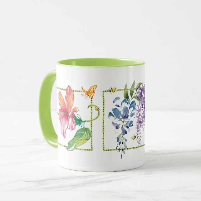 Lycklig Flowers Butterflies & Bees Mugg (Framsida vänster)