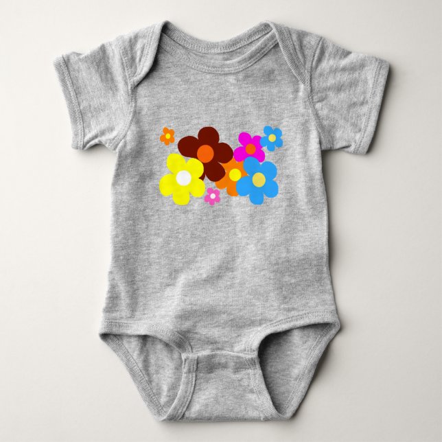 Lycklig Flowers Light Charcol Grått T Shirt (Framsida)