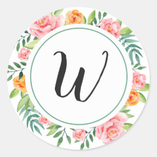 Lycklig Flowers Monogram Stickers Runt Klistermärke