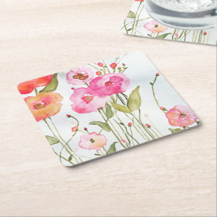 Lycklig Flowers Pappra Underlägg Papper Kvadrat