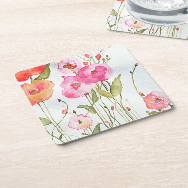 Lycklig Flowers Pappra Underlägg Papper Kvadrat (Vinklad)
