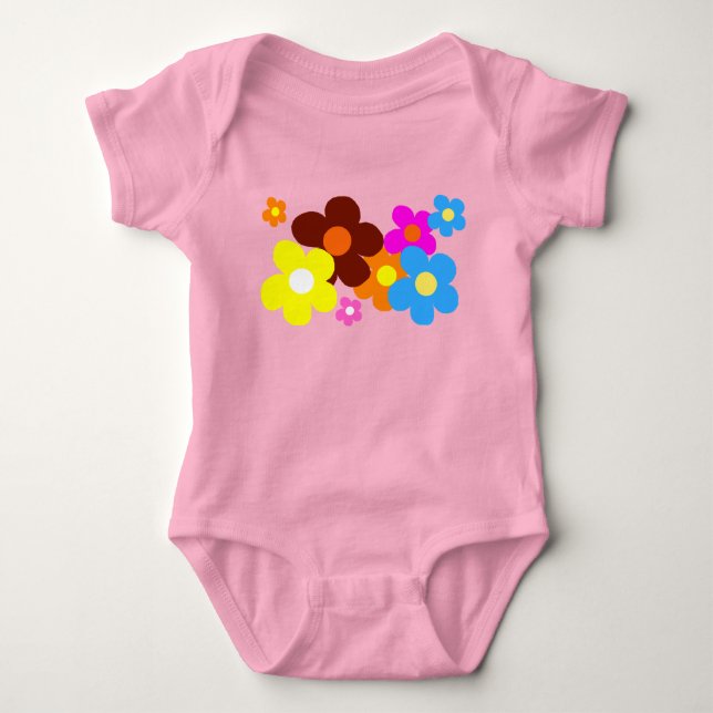 Lycklig Flowers Pastel Rosa T Shirt (Framsida)