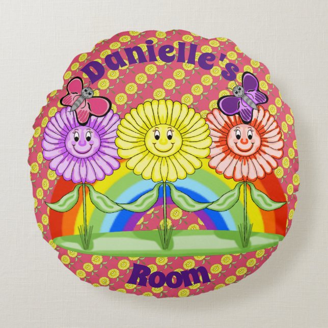 Lycklig Flowers Round Pillow Rund Kudde (Framsidan)