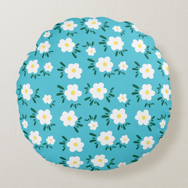 Lycklig Flowers Rund Kudde (Framsidan)
