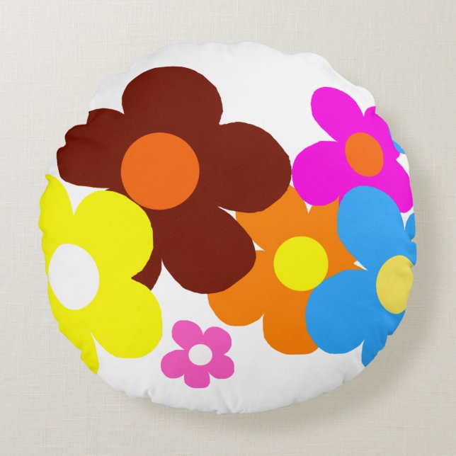 Lycklig Flowers Rund Kudde (Framsidan)