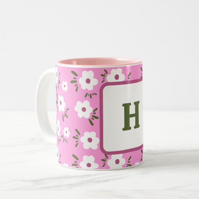Lycklig Flowers Två-Tonad Mugg (Framsida vänster)