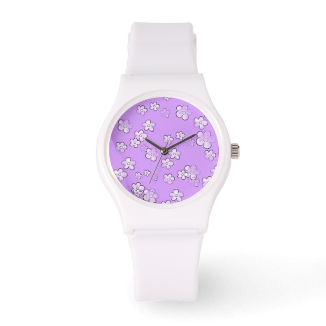 Lycklig Flowers - Violet - Cute Girly Armbandsur (Framsida)