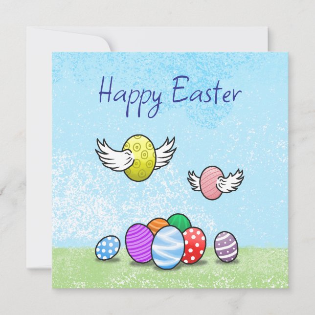 Lycklig Flygande Påskägg Julkort (Framsida)