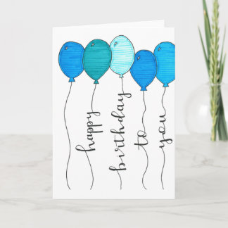 lycklig födelsedag ballong kalligrafi blå handskri kort